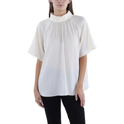 Calvin Klein Womens Mock Neck Short Sleeve Blouse In Pristine