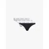 Calvin Klein Carousel Cotton 3-pack Thong Underwear Qd3587 In Black,white,grey Heather