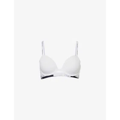 Calvin Klein Womens Modern Logo-underband Demi-cup Cotton And Modal-blend Bra White