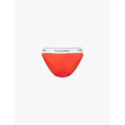 Calvin Klein Womens Icon Modal High-leg Cotton-blend Tanga Briefs Molten Xs