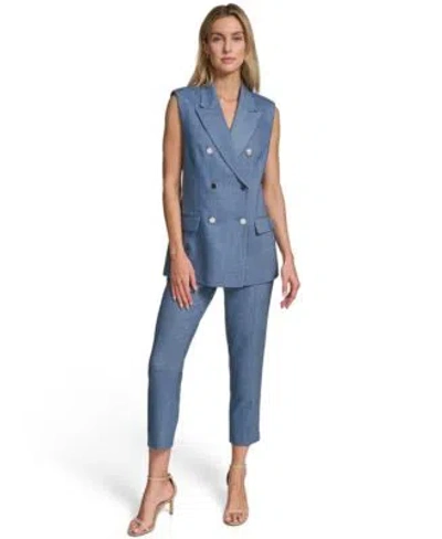 Calvin Klein Womens Notch Collar Button Front Vest Mid Rise Slim Leg Pants In Purple