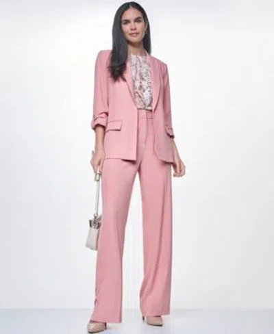 Calvin Klein Womens Notch Collar Long Sleeve Jacket Mid Rise Full Length Relaxed Pants Pleated Crewneck Sleeveles In Multi
