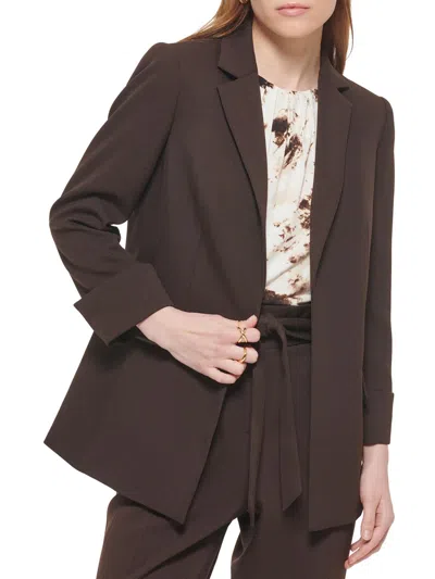 Calvin Klein Womens Notch Collar Suit Separate Open-front Blazer In Brown