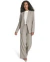 Calvin Klein Womens Novelty One Button Collarless Jacket Novelty Pleated Wide Leg Pants Textured Long Sleeve Top In White