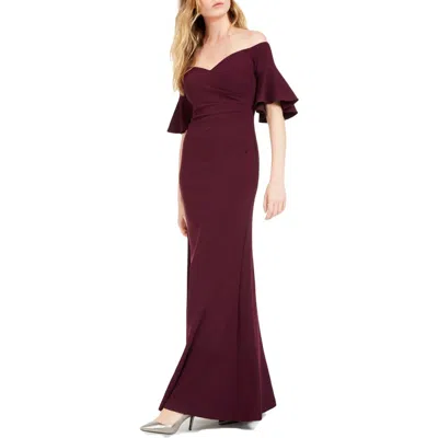 Calvin Klein Womens Off-the-shoulder Long Evening Dress In Purple