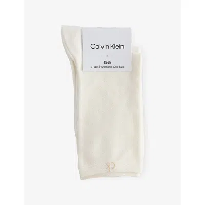 Calvin Klein Womens Off White Ankle-length Pack Of Two Mesh Socks
