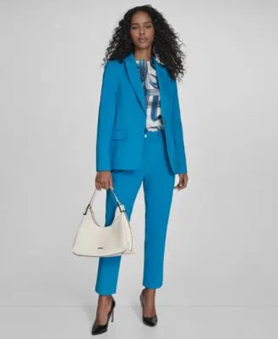 Calvin Klein Womens One Button Blazer Printed Cap Sleeve Blouse Slim Leg Pants In Corsica Multi