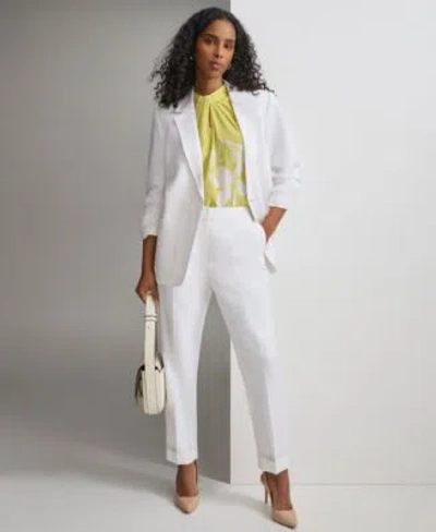 Calvin Klein Womens One Button Linen Blend Blazer Ankle Pant In White