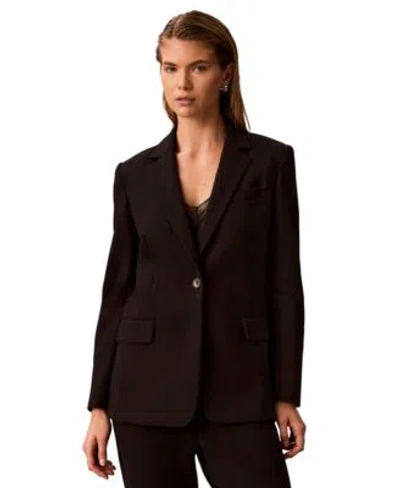 Calvin Klein Womens One Button Notch Collar Blazer In Brown