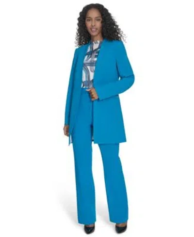 Calvin Klein Womens Open Front Jacket Printed Mesh Blouse Modern Fit Straight Leg Pants