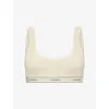Calvin Klein Womens Oyster Gray Heritage Branded Stretch-cotton Bralette In Gray