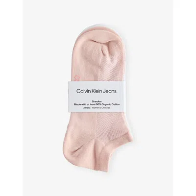 Calvin Klein Womens Peach/white Branded Pack Of Two Cotton-blend Ankle Socks
