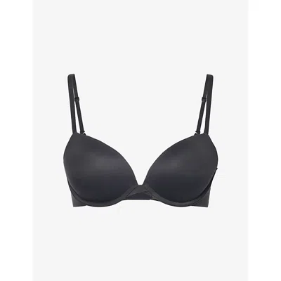 Calvin Klein Womens Perfectly Fit Push-up Plunge Bra Black In Blue
