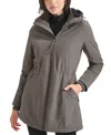 Calvin Klein Womens Petite Hooded Faux-fur-lined Anorak Raincoat In Gray