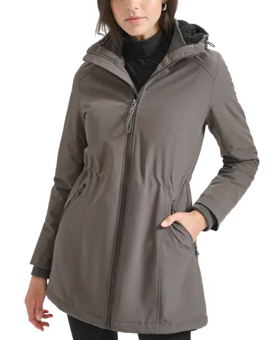 Calvin Klein Womens Petite Hooded Faux-fur-lined Anorak Raincoat In Brown