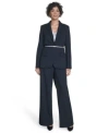 Calvin Klein Womens Pinstripe Belted One Button Jacket High Rise Wide Leg Pants In Black