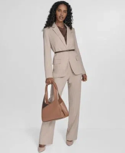 Calvin Klein Womens Pinstripe Jacket With Belt Draped Top Pinstriped Pants