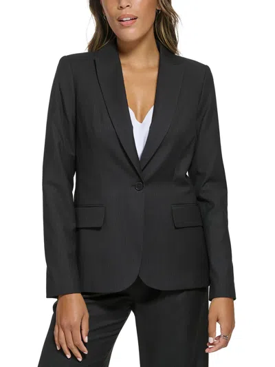 Calvin Klein Womens Pinstripe Polyester One-button Blazer In Black