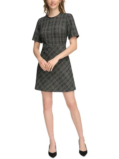Calvin Klein Womens Plaid Tweed Mini Dress In Black