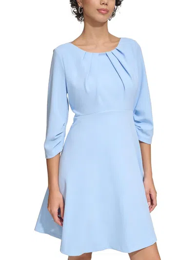 Calvin Klein Womens Pleated Above Knee Shift Dress In Blue