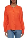 CALVIN KLEIN WOMENS PLEATED BANDED NECK BUTTON-DOWN TOP
