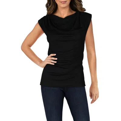 Calvin Klein Womens Pleated Drapey Pullover Top In Black