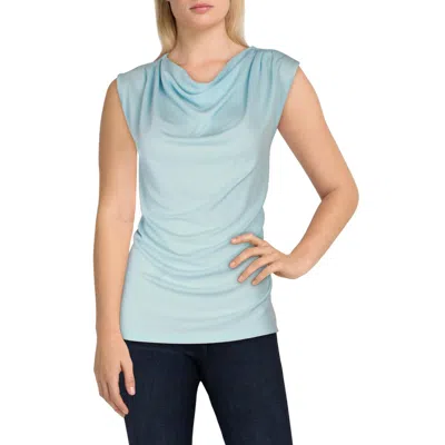 Calvin Klein Womens Pleated Drapey Pullover Top In Blue