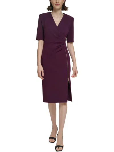 Calvin Klein Womens Pleated Polyester Sheath Dress In Purple