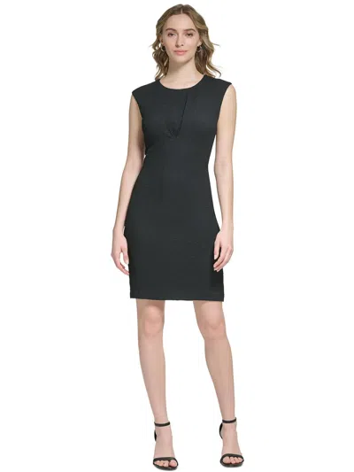 Calvin Klein Womens Pleated Textured Sheath Dress In Black