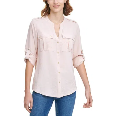 Calvin Klein Womens Pocket Oversized Button-down Top In Pink