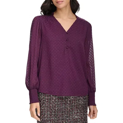 Calvin Klein Womens Polka Dot Chiffon Blouse In Aubergine