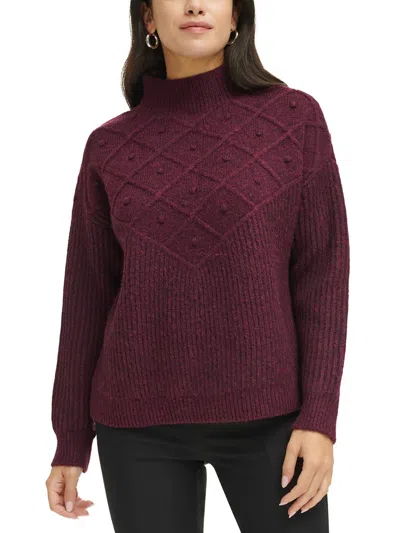 Calvin Klein Womens Popcorn Stitch Mock Neck Pullover Sweater In Red