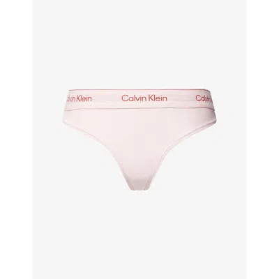 Calvin Klein Womens Potpourri Icon Branded Stretch-cotton Blend Thong Xl In Pink