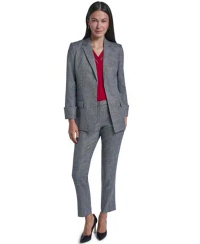 Calvin Klein Womens Print Notch Collar Flap Pocket Blazer High Rise Tapered Ankle Pants In Gray