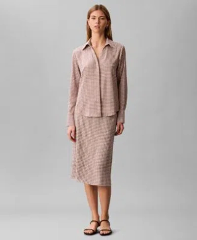 Calvin Klein Womens Printed Button Down Shirt Womens Printed Midi Skirt In Pink