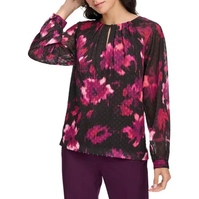 Calvin Klein Womens Printed Chiffon Blouse In Multi