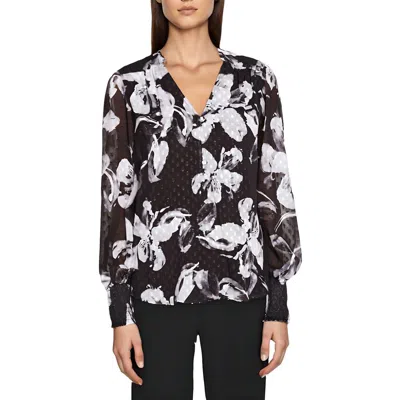 Calvin Klein Womens Printed Chiffon Blouse In Black