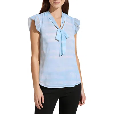 Calvin Klein Womens Printed Chiffon Shell In Blue