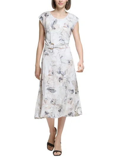 Calvin Klein Womens Printed Long Maxi Dress In White