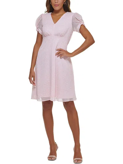 Calvin Klein Womens Puff Sleeve Knee-length Fit & Flare Dress In Pink