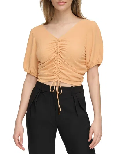 Calvin Klein Womens Puff Sleeve Smocked Blouse In Orange