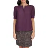 Calvin Klein Womens Puff Sleeve Solid Button-down Top In Purple