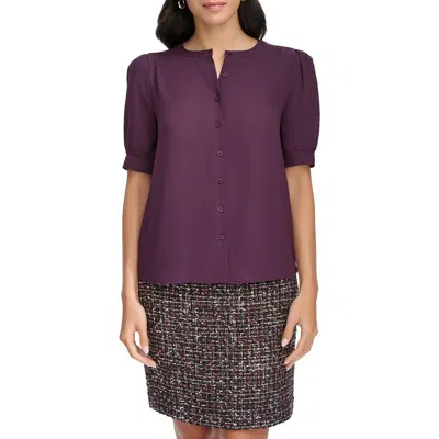 Calvin Klein Womens Puff Sleeve Solid Button-down Top In Aubergine