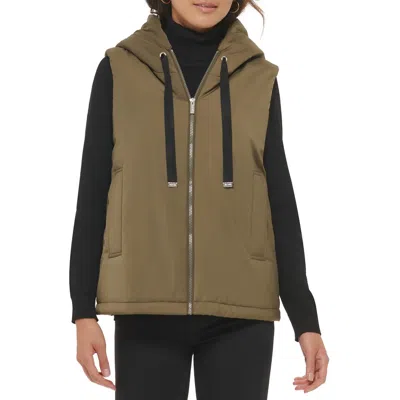 Calvin Klein Womens Puffer Hooded Vest In Green