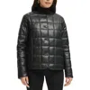 Calvin Klein Womens Quiled Faux Leather Puffer Jacket In Black