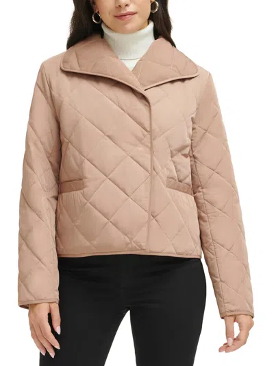 Calvin Klein Womens Quilted Collared Wrap Coat In Multi