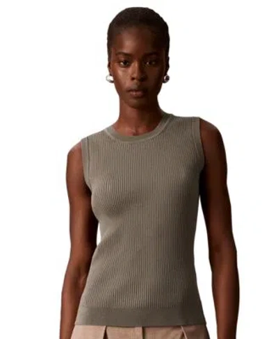 Calvin Klein Womens Ribbed Crewneck Sleeveless Tank Top In Brown