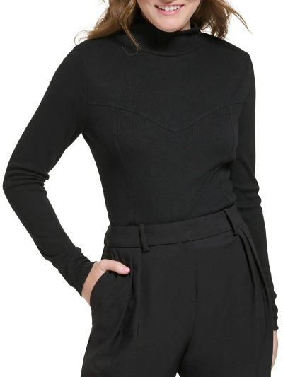 Calvin Klein Womens Ribbed Knit Corset Seamed Mock Turtleneck Sweater In Black