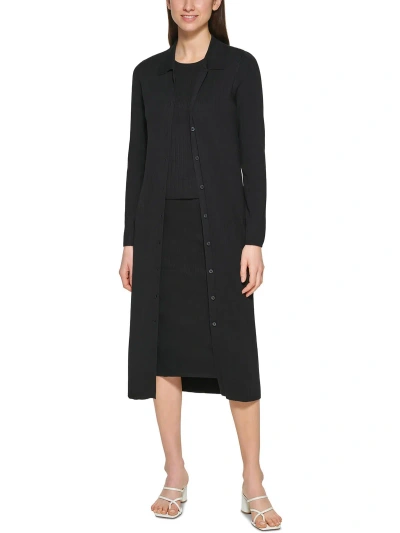 Calvin Klein Womens Ribbed Knit Long Duster Sweater In Black