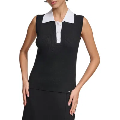 Calvin Klein Womens Ribbed Knit Tank Top Sweater In Black